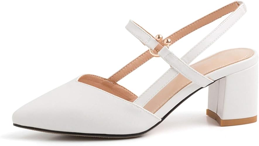 Amazon ブウケ ポインテッドトゥ バックストラップ 5 5cm ヒール パンプス ミドルヒール 痛くない レディース 歩きやすい 脱げない ストラップ メタル ストラップパンプス 靴 サンダル ファッション ビジネス プレゼント ギフト ブウケ パンプス
