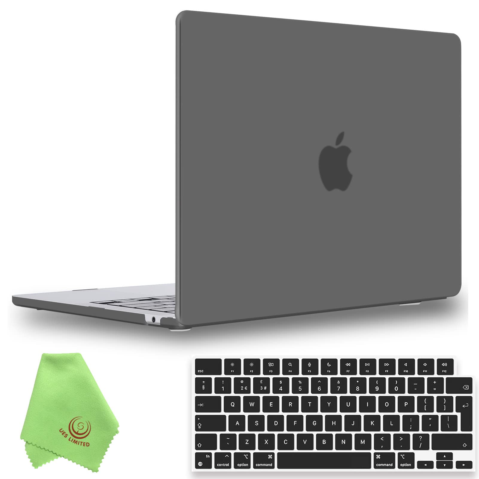 UESWILL Compatible with MacBook Air 13 inch M5 M4 M3 M2 Case Model A3449 A3240 A3113 A2681 Mac Air 13.6 Matte Hard Shell Case + EU Layout Keyboard Cover, Gray