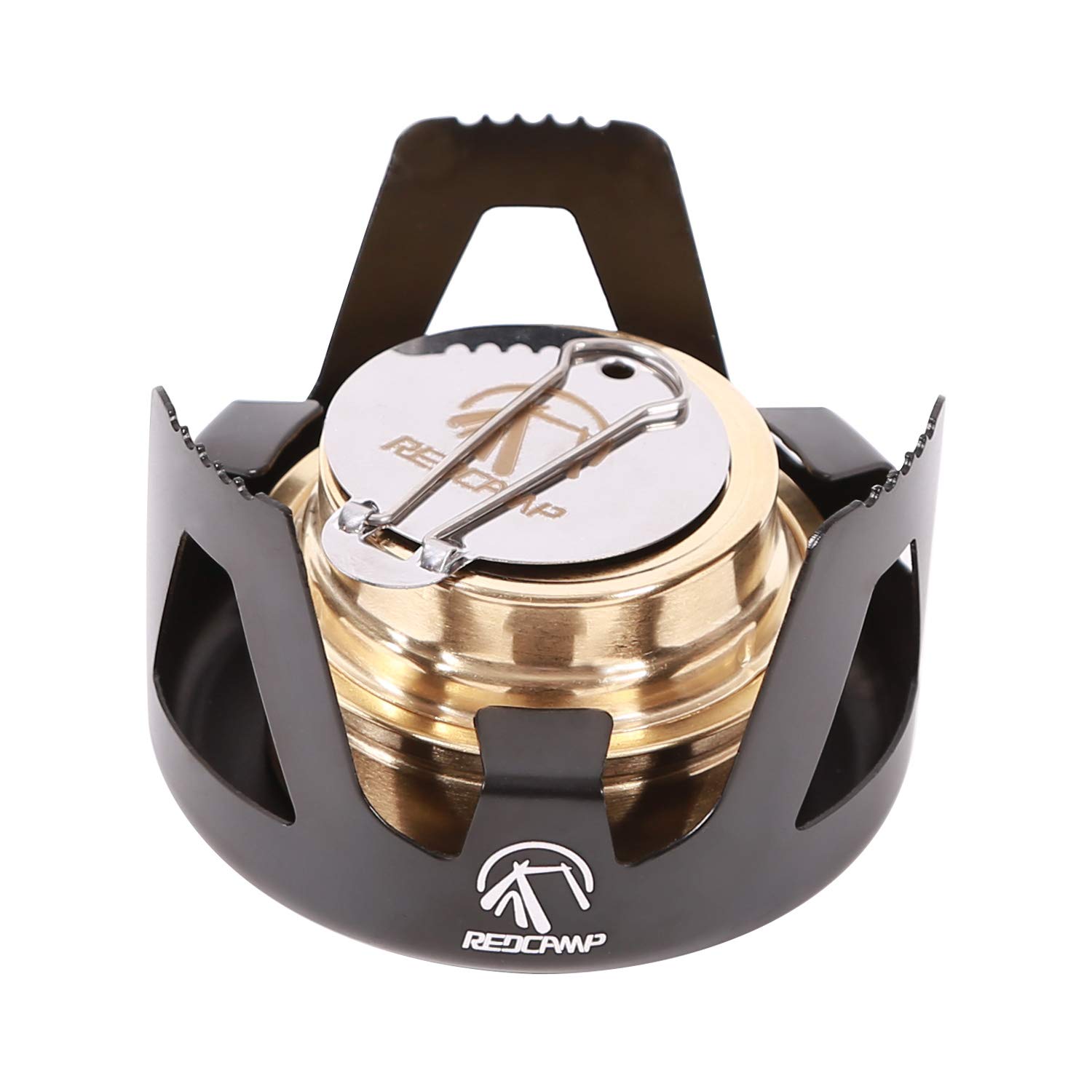 REDCAMP Mini Spirit Burner - Brass Alcohol Stove with Adjustable Flame & Wind Shield, Ultralight Portable Camping Stove for BBQ, Backpacking, Hiking, Outdoor Cooking and Picnic (Black)