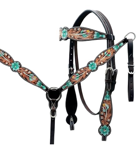 Western Headstall Breast Collar Reins Tack Set Leather Hand