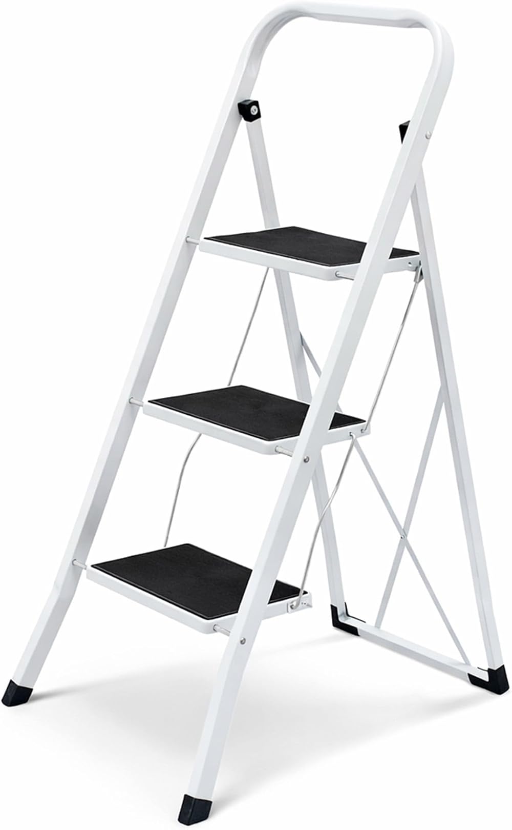 Oypla Foldable 3 Step Ladder Steel Non Slip Treads Safe Anti Slip Feet