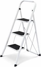 Oypla Foldable 3 Step Ladder Steel Non Slip Treads Safe Anti Slip Feet