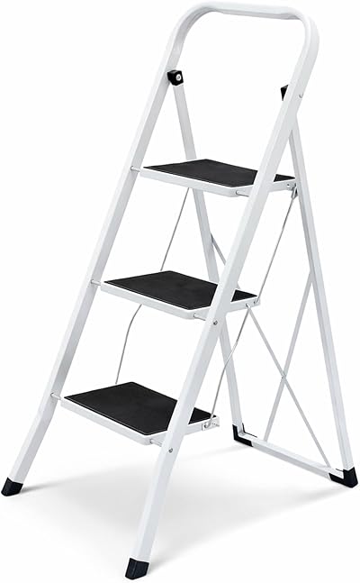Oypla Foldable 3 Step Ladder Steel Non Slip Treads Safe Anti Slip Feet