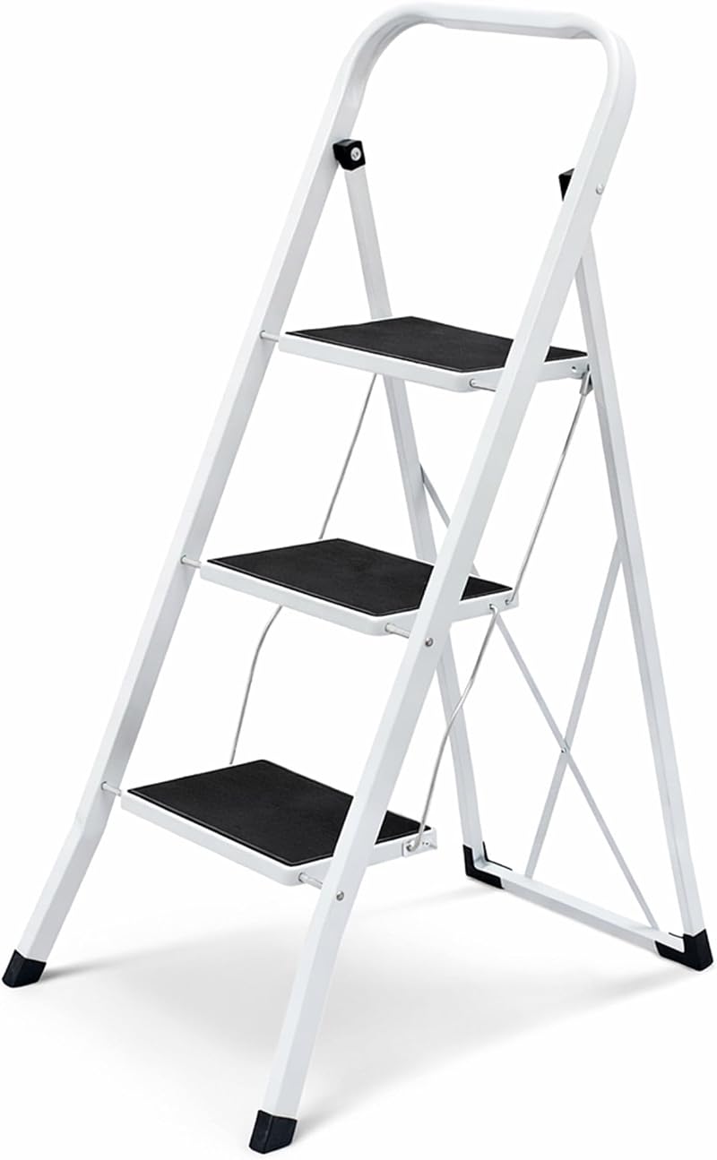 Oypla Foldable 3 Step Ladder Steel Non Slip Treads Safe Anti Slip Feet