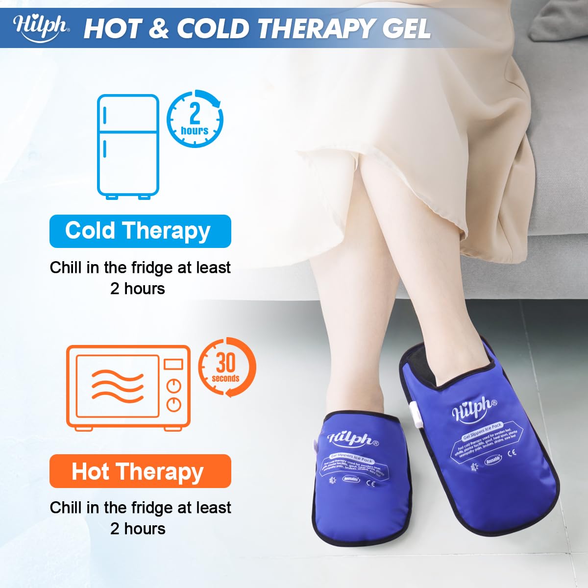 Hilph Foot Ice Pack Slippers for Plantar Fasciitis & Bunion 2 Packs, HSA or FSA Eligible Reusable Hot Cold Packs Gel Ice Slipper for Foot & Toes Pain, Gout, Foot Surgery, Neuropathy, Swollen (Blue)