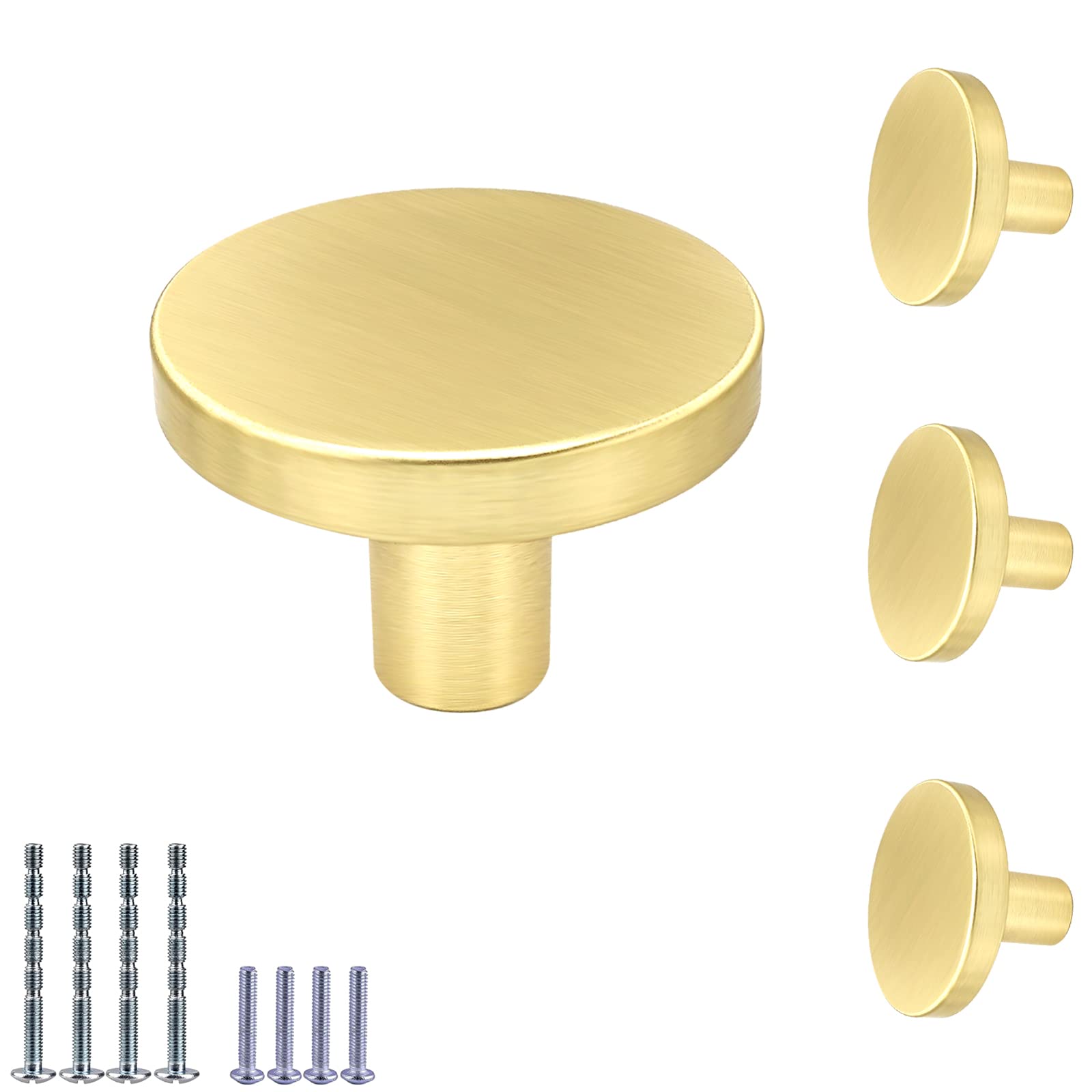 IAFVKAI 4 Pack Gold Cabinet Knobs - Brushed Brass Kitchen Cabinet and Drawer Hardware - Round Cupboard Knobs
