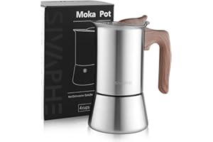 Sivaphe4 cups Stainless Steel Stovetop Espresso Coffee Maker | Induction Support 10 oz Intalian Moka Pot | Durable Cuban Coffee Maker 200ml(1 Cup=50ml)