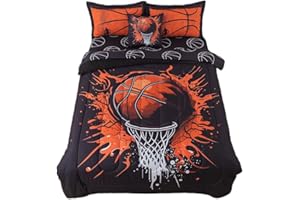 qjmiaofang 6 Pieces Basketball Comforter Set Twin Black Basketball Bedding for Boys Kids Teens Sport Bed in A Bag with Balls Sheets All Season Sports Themed Bed Set for Home Decor