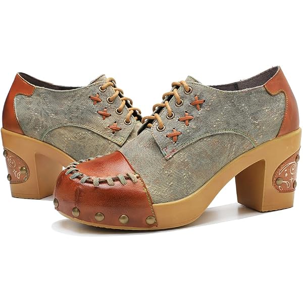 Women's Leather Pumps Colorful Patchwork Vintage Oxford Shoes