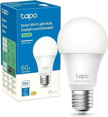 Tp-link tapo l520e - lâmpada led inteligente, lâmpada wifi sem necessidade de hub, branco neutro 4000k, regulável, e27, 8,7w/806lm, compatível com alexa, echo e google home