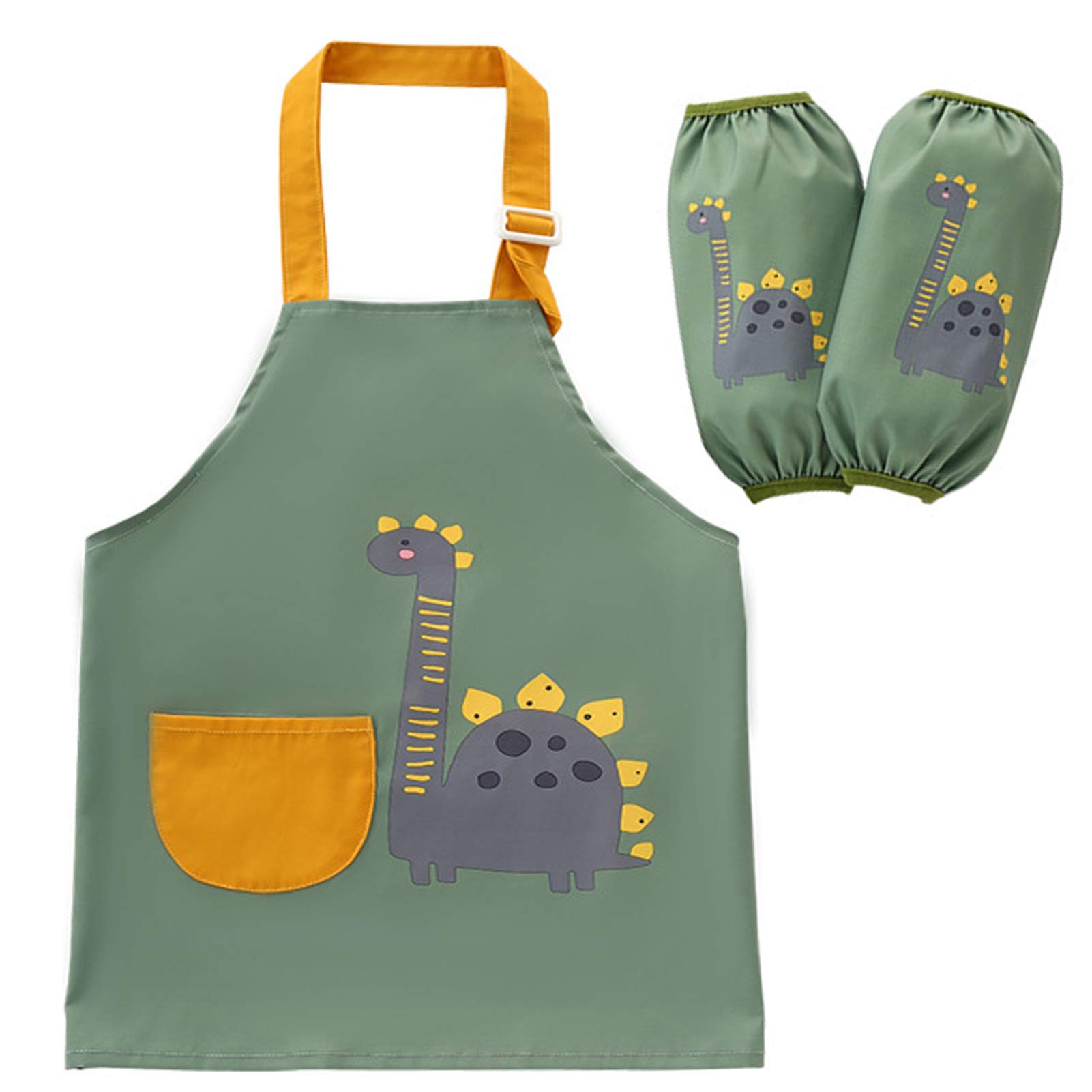 N/0 Waterproof Kids Apron, Kids Apron with Pockets, Adjustable Children Chef Aprons for Boys Girls, Dinosaur Apron Children with 2 Sleeves, Kids Aprons for Painting, Cooking and Baking Wear (6-9Age)