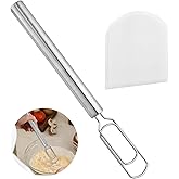 Danish Dough Whisk with 1 Scraper, 12" Stainless Steel Sourdough Mixer Tool for Sourdough Starter, Bread Whisk Tool for Pizza Bread Cake Mixing & Cooking(COLOR:Silver, white)