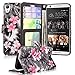 HTC Desire 626 Case, HTC Desire 626s Case, Cellularvilla [Stand Feature] [Slim Fit] Wallet Case, Pu Leather Flip Cover [3 Card Slots] [Wristlet] For HTC Desire 626 / Desire 626S (Black Pink Flower)
