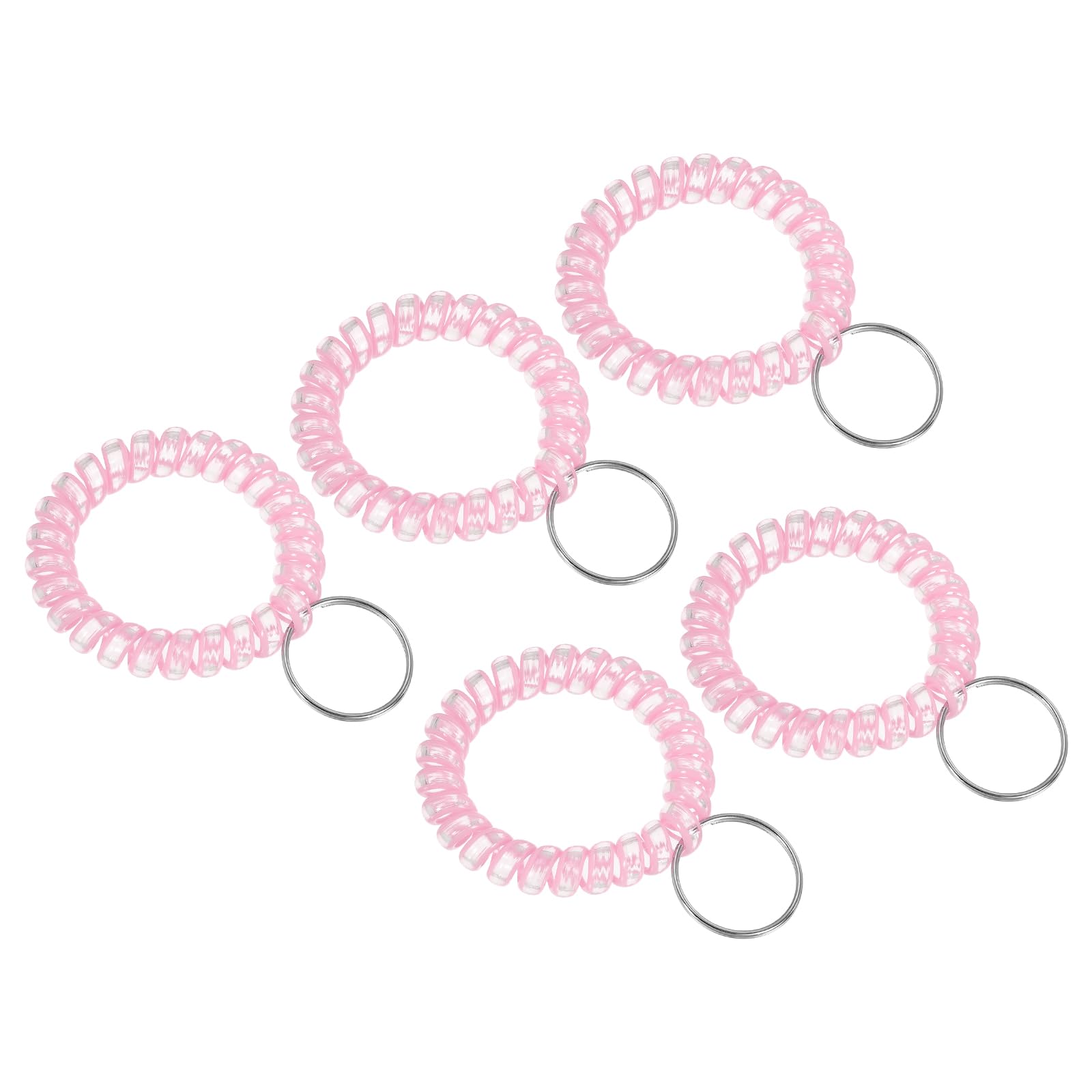 PATIKIL Stretchable Wristband Wristlet Keychain, 5 Pack TPU Spiral Wrist Coil Key Ring Holder for Outdoor Sport Gym Pool Sauna ID Badge, Clear Light Pink