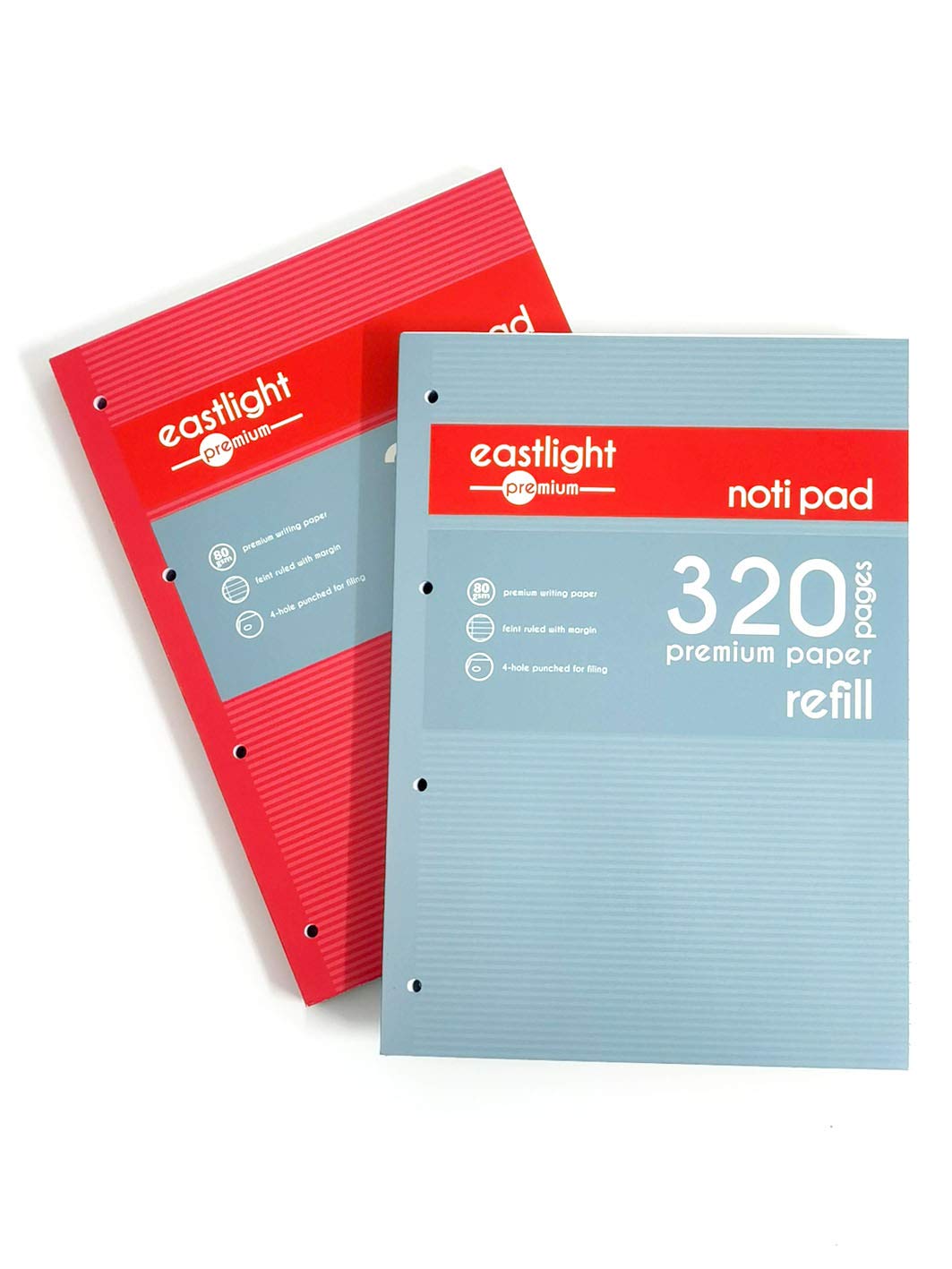 Eastlight Notipad A4 Refill Pad, 4 Hole Punched 320 Pages, Pack of 2, Sidebound Feint Ruled with Margin, Assorted Colours