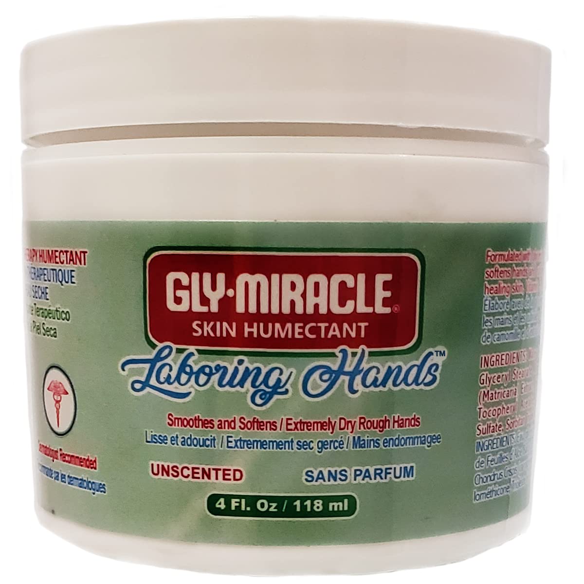 GLY MIRACLE Laboring Hands Hand Cream - Moisturizing Cream With Non-Grease Formula - Ideal Skin Humectant for Extremely Dry Hands - Smoothes and Softens Eczema, Psoriasis, Cracked Hands, 4 Fl Oz