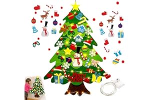 KJSDSSS Montessori Felt Christmas Tree for Toddlers, Montessori Christmas Tree Felt with Lights, FeltChristmas Tree Ornaments, Ideal DIY FeltChristmas Tree Set (Green)