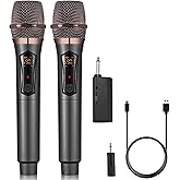 ALPOWL Wireless Microphones, Metal Dynamic Microphone System with Rechargeable Receiver, 50H Duration, 200ft Range, Microphone for Karaoke Singing, Wedding, DJ, Party, Speech, Church