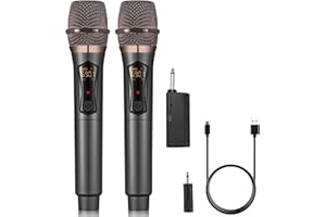 ALPOWL Wireless Microphones, Metal Dynamic Microphone System with Rechargeable Receiver, 50H Duration, 200ft Range, Microphone for Karaoke Singing, Wedding, DJ, Party, Speech, Church