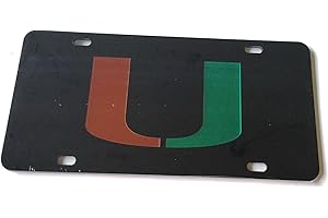 THE SPORTS FAN STORE Miami Hurricanes Mirrored Car Tag - Miami U Black License Plate
