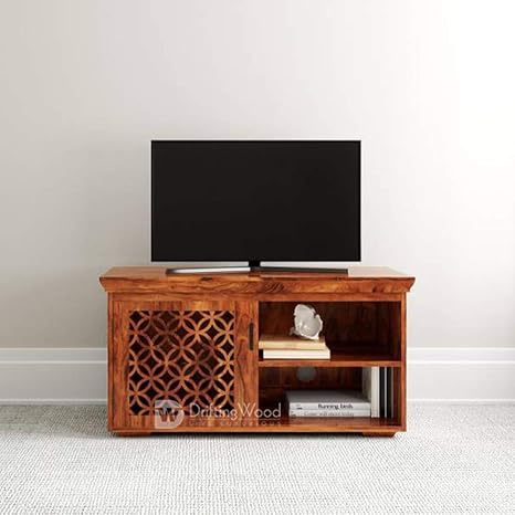 DriftingWood Sheesham Wood Wooden TV Cabinet Furniture Stand | TV Unit in Living Room | Dark Walnut Finish (Standard, Honey Finish)
