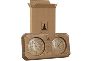 Northwood Sauna - Sauna Thermometer and Hygrometer 2 in 1 - Fahrenheit & Celsius - Handmade from Canadian Red Cedar Wood - Luxurious Golden Metal Dials