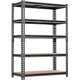 ZEUKMXOO 5-Tier Garage Storage Shelves, Heavy Duty Adjustable Shelving Unit, 60"H Garage Rack with 2400lbs Capacity, Metal Utility Shelves for Warehouse, Basement, Pantry, Tool Room, Home Organization