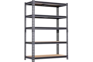 ZEUKMXOO 5-Tier Garage Storage Shelves, Heavy Duty Adjustable Shelving Unit, 60"H Garage Rack with 2400lbs Capacity, Metal Utility Shelves for Warehouse, Basement, Pantry, Tool Room, Home Organization
