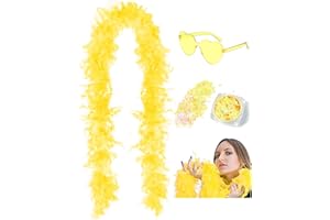 SHENYI 45g 2Yard Feather Boa with Body Glitter and Heart Sunglasses for Women and Teen Girls Bachelorette Party Halloween