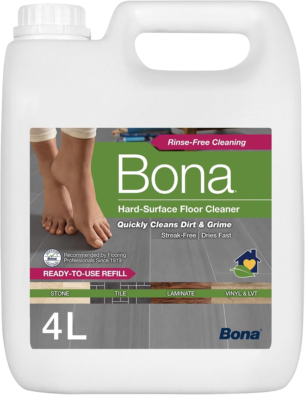 Bona Hard-Surface Floor Cleaner Liquid 4 Litre Refill for Stone Tile Laminate