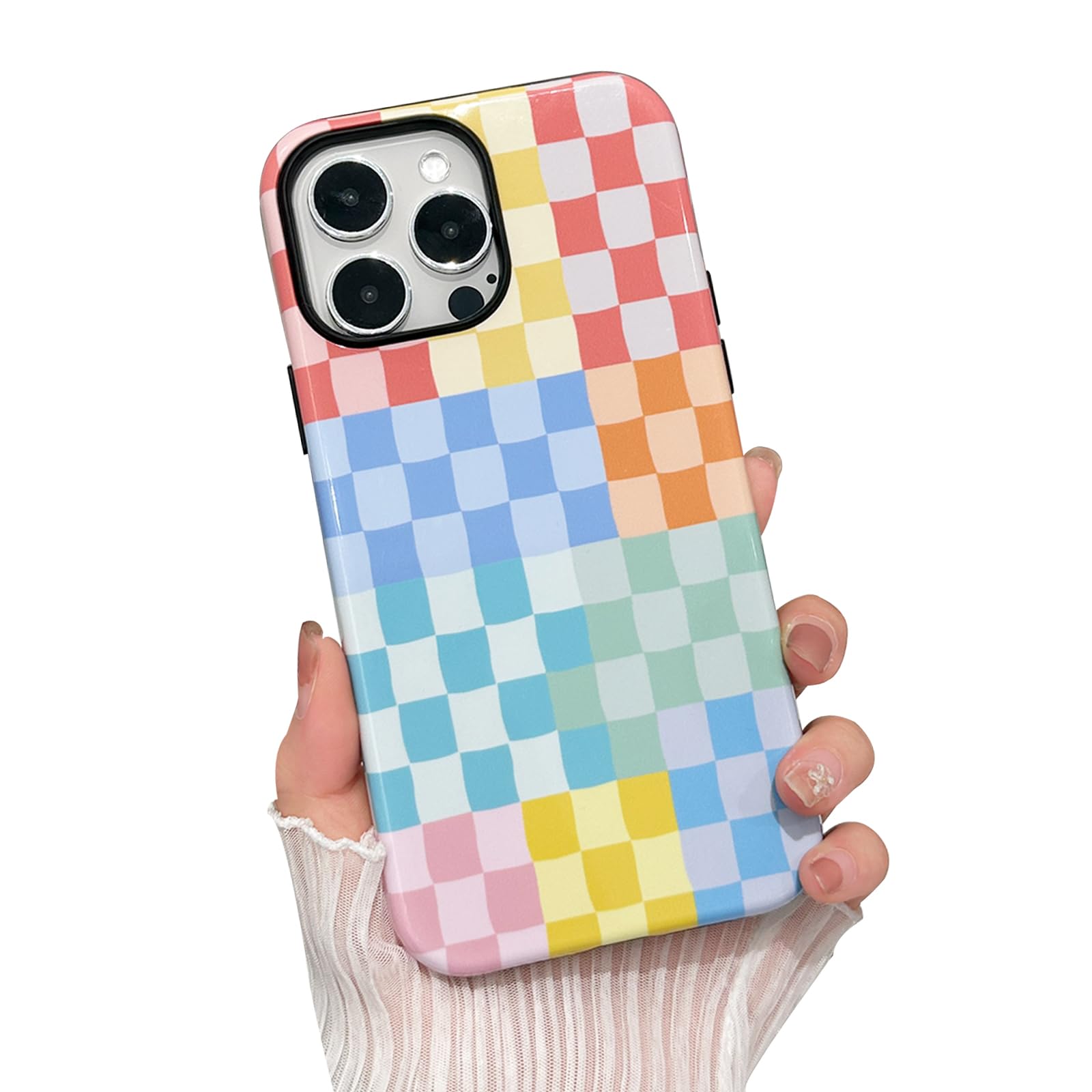 branple Compatible with iPhone 12 Pro Max Case,Cute Colorful Checkered Case with Shockproof Slim Soft TPU and Hard PC Protective Covers for Women/Men Designed for iPhone 12 Pro Max (Colorful 4)