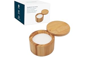 KITCHENDAO Bamboo Salt Cellar Bowl Box，Elegant Kitchen Salt Container Holder with Swivel Magnetic Lid to Store Pepper Spice B
