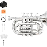 Eastar Bb Pocket Trumpet Brass, Nickel, Case Full Kit, ETR-330N