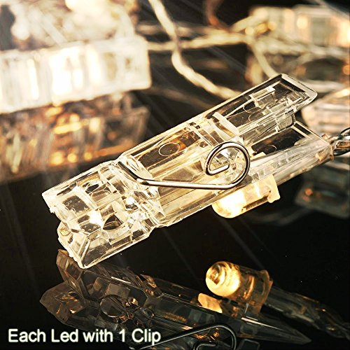 Photo Clips String Lights 40Led 14.7Ft Battery Powered DIY Picture Cards Artwork Wall Lights Clips for Hanging Photos Paintings Pictures Card and Memos Wedding Party(Warm White)