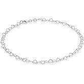 Miabella 925 Sterling Silver Italian Rolo Heart Link Chain Anklet Ankle Bracelet for Women, Made in Italy