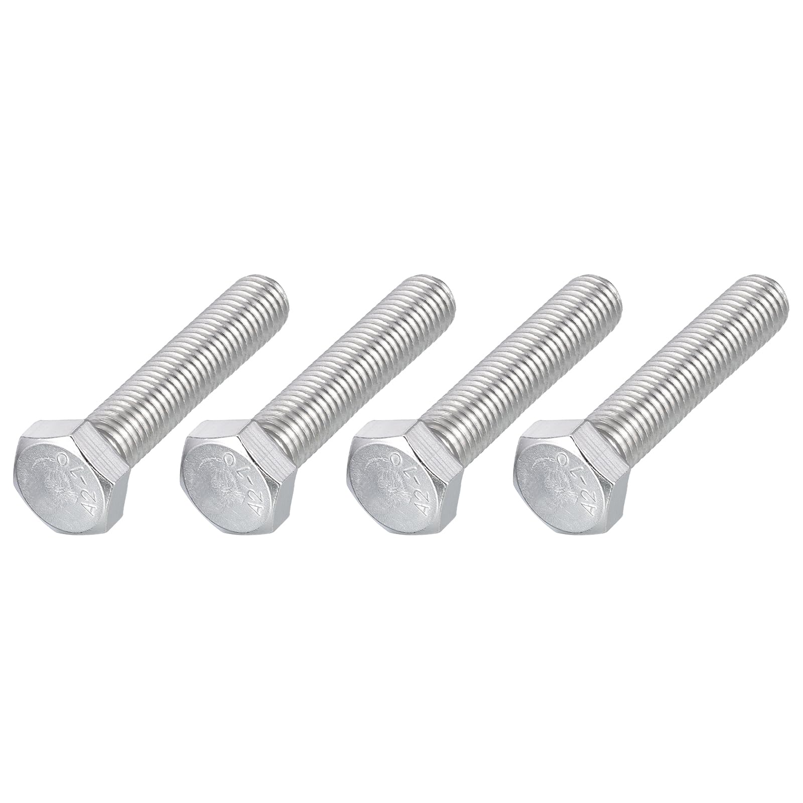 METALLIXITY Hex Bolts (M12-1.75x60mm) 4Pcs, 304 Stainless Steel Coarse Fully Threaded Hex Head Screw Bolt Machine Screws - for Furniture Repair, Silver