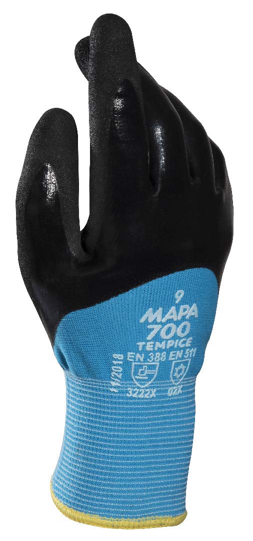 MAPA Professional TempIce 700 – Nitrile Extreme Cold Weather Gloves, Best in Class, Protection from Cold -10°C, Used in Local Authorities/Logistics, Black/Blue, Size 8, (1 Pair) Protective Cold Gloves