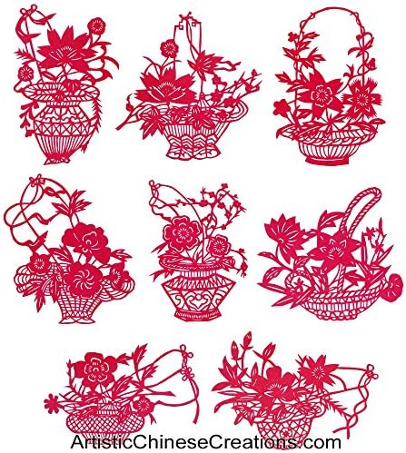 JMC Gifts Store Chinese Paper Cuts - Flowers (Set of 8) - Red - 5.5" - 100% Hand Crafted Paper Cutouts