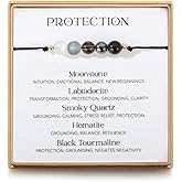 AULSIEY Triple Threat Protection Bracelet for Women,Evil Eye Natural Healing Crystal Beaded Bracelet for Protection