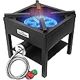 COOKAMP High Pressure Banjo 1-Burner Outdoor Propane Gas Cooker 260000 BTU with 0-30 PSI Adjustable Regulator and Steel Braided Hose For Outdoor Cooking Turkey Fry (BALCK) SA1750