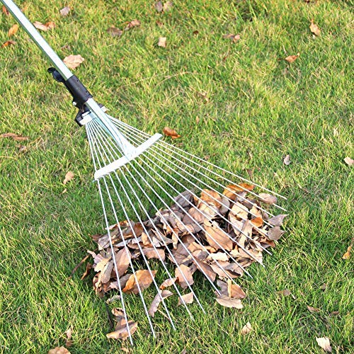 Old Tjikko Garden Leaf Rake,Grass Rake for Lawn,Adjustable Lawn Grass Rake for Grass Cleaning Fallen Leaves Weeds,34 to 63-Inch Adjustable Gardening Tools(Stainless Steel)