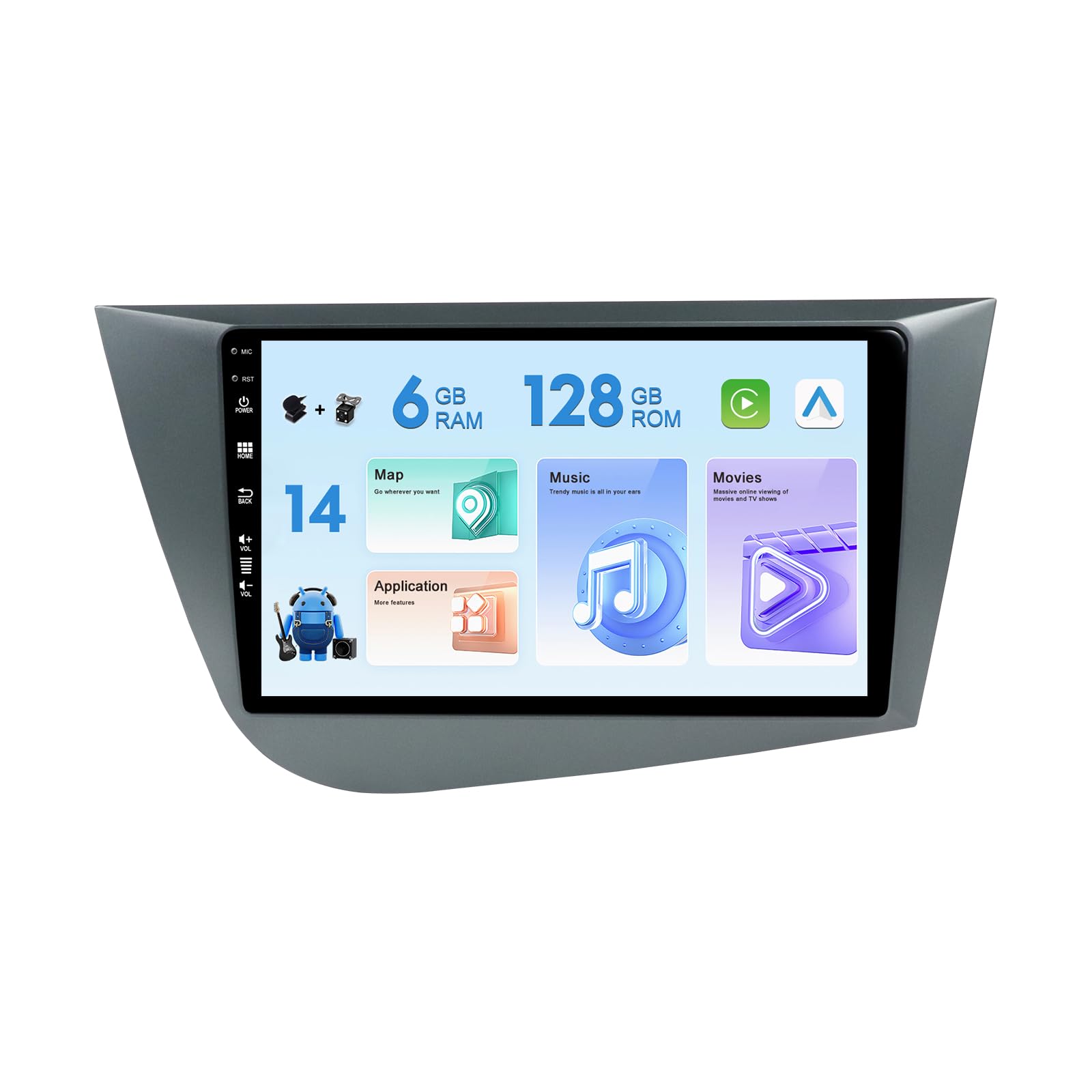 [6G+128G] Double Din Android 14 Car Stereo Radio For Seat Leon 2 MK2 2005-2012 - Built-in DSP/Carplay/GPS - Free Camera+Mic -Support DAB WIFI BT SWC RDS Mirrorlink Head unit