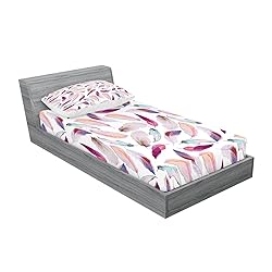 Ambesonne Feathers Fitted Sheet & Pillow Sham