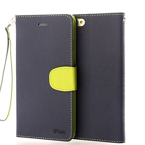 iPhone 6S Leather Case,iPhone 6 Leather Case, IPHOX Premium Folio Leather Wallet Case with [Kickstand] [Card Slots] [Magnetic Closure] Flip Notebook Cover Case for iPhone 6/6S (Blue)