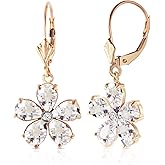 Galaxy Gold GG 14k Solid Gold Leverback Flower Earrings with White Topaz