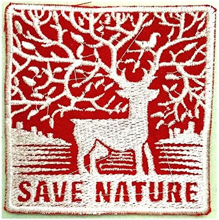 Save Nature and Wildlife Embroidered Sew or Iron-on, Approx. Size 8 X 8 Cm. White and Red Color