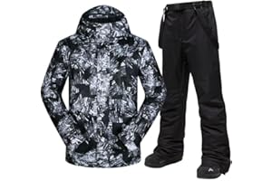 DOOK SNOW Men's Ski Jacket and Pants Set, Waterproof Windproof Snowboard Outfit with Hood for Winter Outdoor Sports