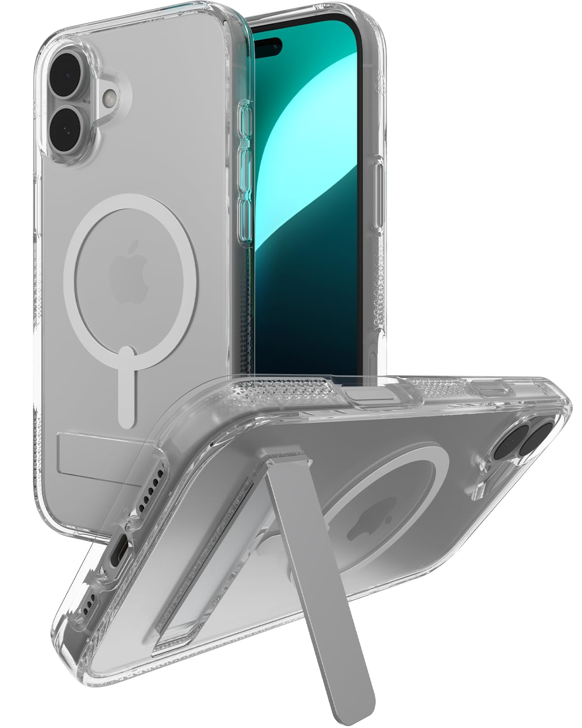 ZAGG Crystal Palace Snap KS Graphene-Reinforced Case with Built-In Kickstand for iPhone 16 Plus [6.7-Inch], MagSafe Compatible, Anti-Yellowing, Shockproof Phone Back Cover (Transparent)