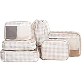 Jadyn Packing Cubes for Travel, 6-Piece Large Packing Cube Organizer Set for Suitcase, Duffel Bag, Luggage, Multiple Sizes Travel Essentials (Beige Gingham)