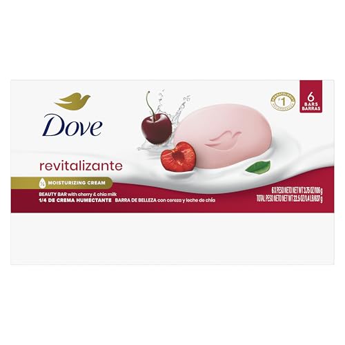 DOVE BEAUTY BAR SOAP REVITALIZANTE CHERRY & CHIA MILK, FOR REVITALIZED SKIN, 6 BARS A SKIN ENERGY BOOST 3.75 OZ